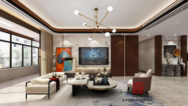 融創(chuàng  )中心217㎡新中式風(fēng)格客廳效果圖