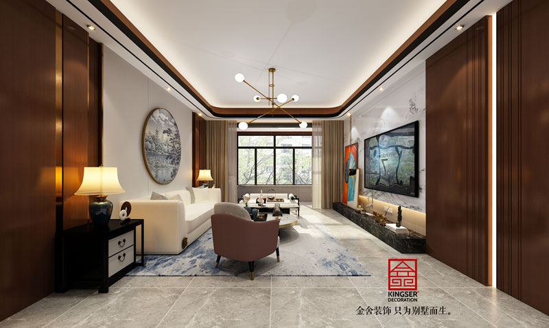 融創(chuàng  )中心217㎡新中式風(fēng)格客廳效果圖