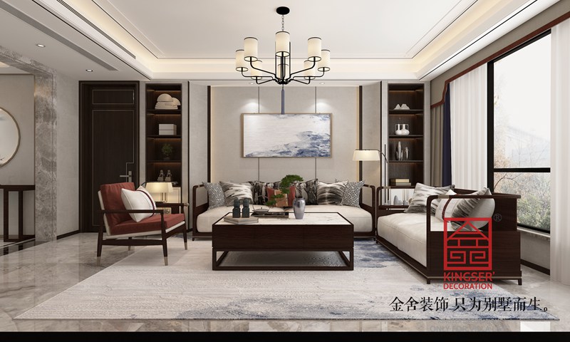 國赫天著(zhù)新中式客廳裝修設計